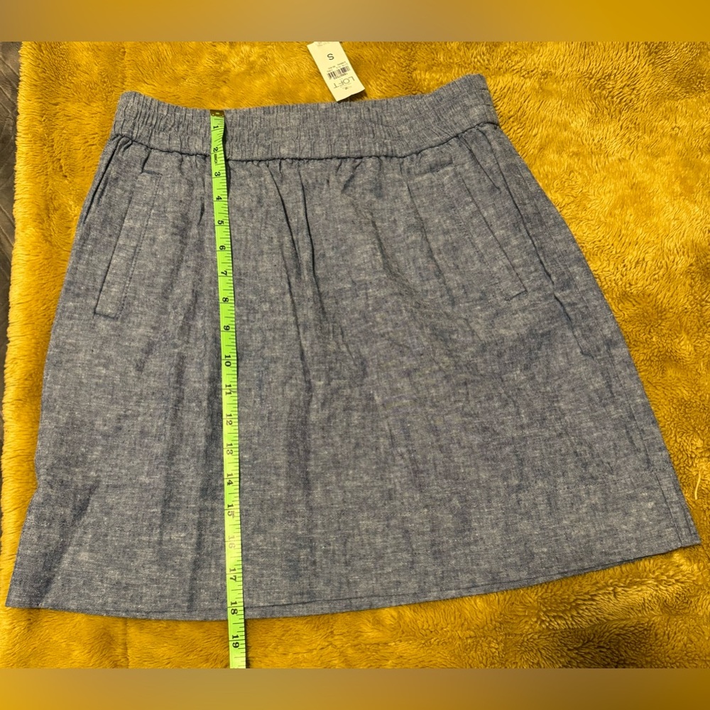 LOFT Womens Linen Blend A-Line Skirt Blue Casual Pockets Above Knee Small, NWT